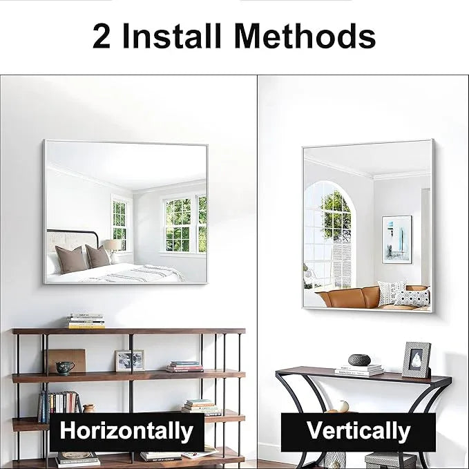 BONEWEI Silver Bathroom Mirror,30x36 inch Wall Mirror for Bathroom Wall Mounted,Rectangle Mirror for Bathroom Over Sink,Modern Metal Frame for Living Room,Bedroom Entryway,Horizontal/Vertical - ModernBath