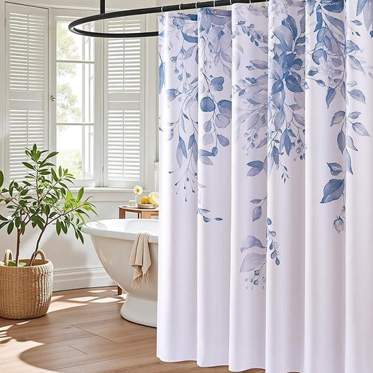 BOODII Dusty Blue Plant Watercolor Shower Curtains 72 inches Long Floral Leaf Shower Curtain for Bathroom Botanical Leaves Dusty Blue Eucalyptus Curtain Jungle Bathroom Decor 72x72 - ModernBath