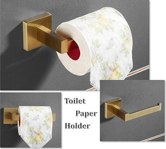 SHUNLI Gold Toilet Paper Holder + Hand Towel Holder, Brushed Gold Bathroom Accessories Hardware Set 2 Pieces, Wall Mounted Towel Ring Towel Bar, SUS304 Stainless Steel - ModernBath
