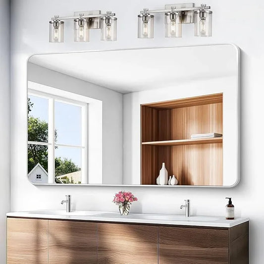BONEWEI Silver Bathroom Mirror,60x40 inch Wall Mirror for Bathroom Wall Mounted,Rectangle Mirror for Bathroom Over Sink,Modern Frame Round Corner for Living Room,Bedroom Entryway,Horizontal/Vertical - ModernBath