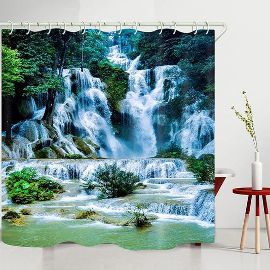 LYFANS Shower Curtains Waterproof Polyester Fabric,Large Width Bright Partition Curtain with Waterfall Pool Print,Shower Curtain Liner for Bathtub Bathroom with 12 White Hooks (72 x72 inches) - ModernBath
