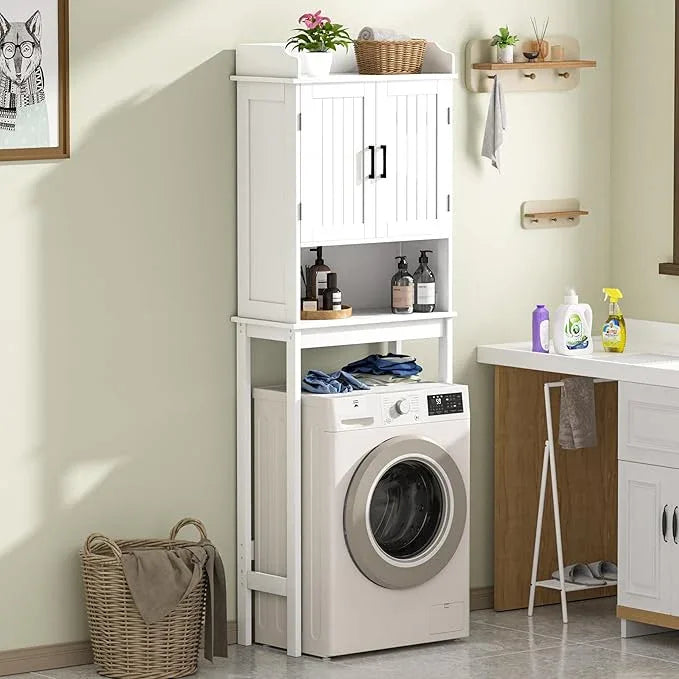 BlueWish Over The Toilet Storage Cabinet, 66.9" H Over Toilet Bathroom Organizer with Adjustable Shelves, Anti-toppling Design, Tall Over Toilet Storage for Laundry Room, Balcony - ModernBath