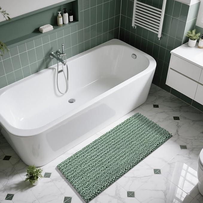 Yimobra Bathroom Runner Rug 55x24 Inch - Extra Long Non Slip Chenille Bath Mat, Soft & Absorbent, Machine Washable Shaggy Hallway Carpet for Vanity Tub Shower, Green Home Decor Accessories - ModernBath