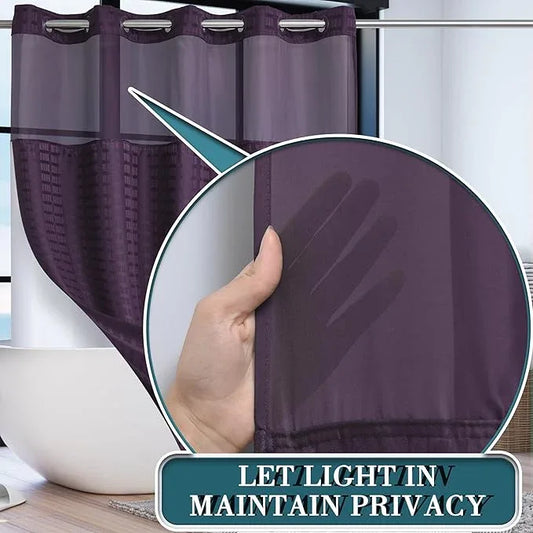 Extra Long No Hook Shower Curtain with Snap in Liner Set, Hotel Luxury Purple Shower Curtains for Bathroom with See Through Top Window, Waterproof, Washable 71W x 84H - ModernBath