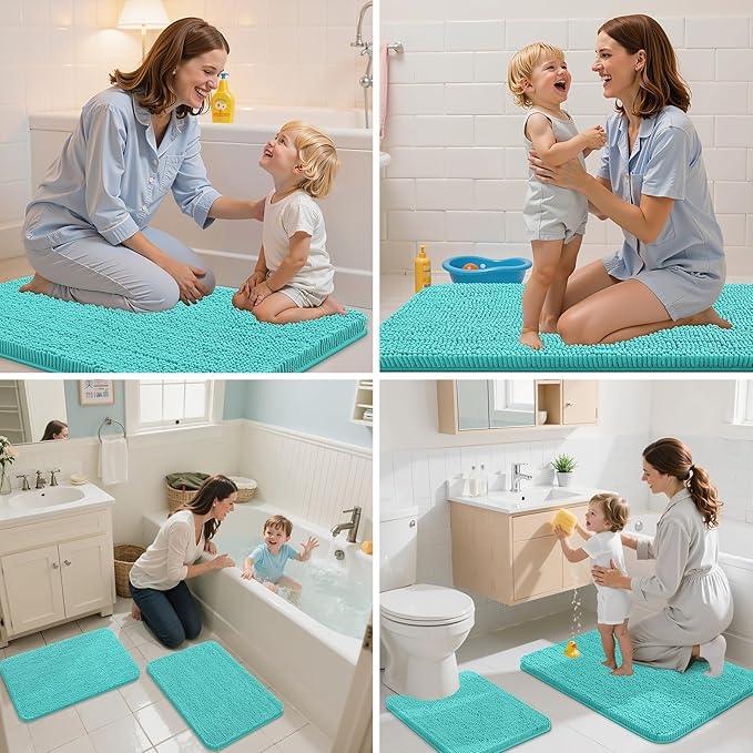 Arotive Bathroom Rugs 30x20, Extra Soft Absorbent Shaggy Chenille Bath Rugs, Machine Washable Rubber Backing Non-Slip Bath Mats for Bathroom Floor Tub and Shower, Home Decor Accessories, Turquoise - ModernBath