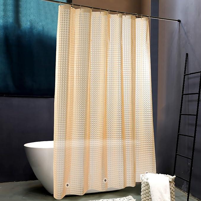 NTBAY EVA Semi-Transparent Clear Shower Curtain with Yellow Checkered, Water-Repellent Liner with 3 Magnets for Bathroom, 72x72 Inches - ModernBath