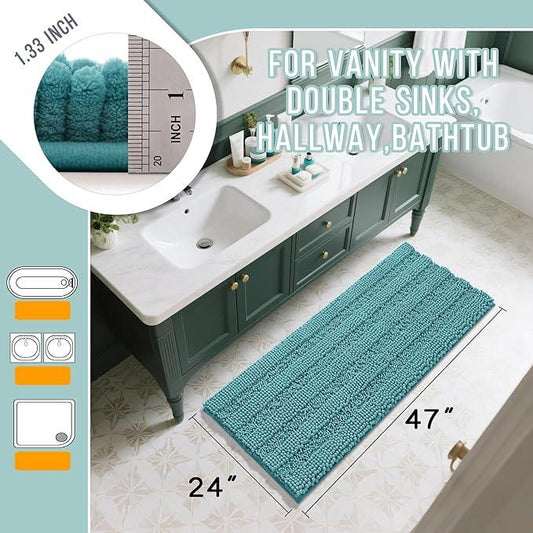 Yimobra Bathroom Rug Mat 47 x 24, Non Slip and Super Absorbent Bath Mat,Machine Washable Quick Dry,Ultra Plush Chenille Shower Rugs for Bathroom Floor Sink Tub and Shower Outside,Teal Blue - ModernBath