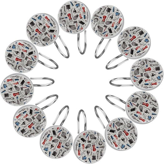 FVQL Shower Curtain Hooks Decorative, Set of 12, Barber Shop Equipment - ModernBath