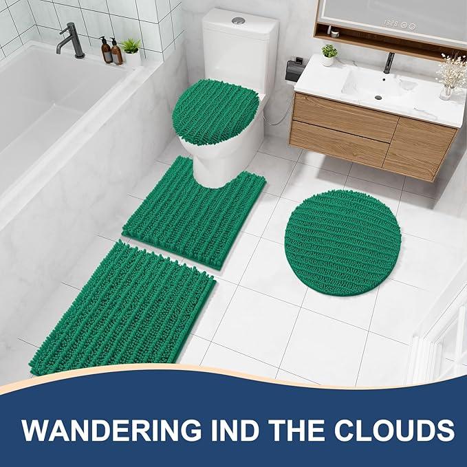 Arotive Luxury Chenille Bathroom Rug Mat, Extra Soft Thick Absorbent Shaggy Bath Rugs, Non-Slip Machine Wash Dry, Plush Bath Mats for Bathroom, Shower and Tub, 47x24, Emerald - ModernBath