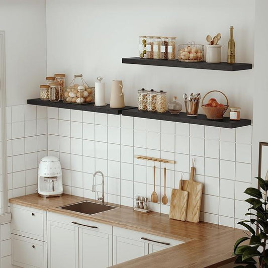 Vivelove Single Floating Shelves 48 Inches, 48 x 10 inch Deep x 1.8 in Thick, Long Wall Shelves Heavy Duty 80 lbs for Bedroom, Living Room, Kitchen, Office, Modern Shelf Book Home Decor, Black - ModernBath