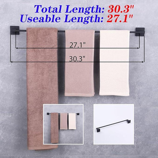 GERZWY Matte Black Towel Bar, 30 Inch Stainless Steel Bathroom Wall Mounted Towel Rail, Hand Towel Holder JG1901A75-BK - ModernBath