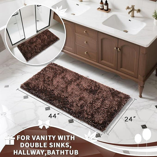 Yimobra Long Bathroom Rug Non Slip 44x24 Inch, Extra Thick Soft Absorbent Chenille Bath Mat, Machine Washable Quick Dry Bath Rugs for Bathroom Floor, Tub and Shower, Home Decor Accessories, Brown - ModernBath