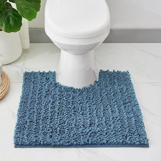 ILANGO Toilet Rugs U Shaped Light Blue 24x24 Bathroom Rugs,Extra Soft Absorbent Chenille Bath Rugs,Thick Non-Slip Shaggy Bath Mat,Machine Washable Quick Dry Bath Mats for Toilet Contour - ModernBath