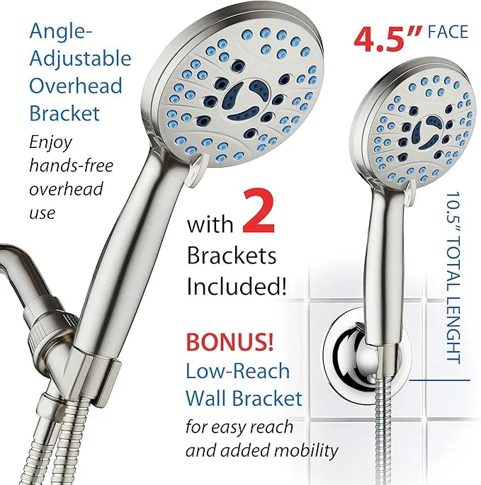 Hotel Spa AquaCare High Pressure 8-mode Handheld Shower Head, Anti-clog Nozzles, Built-in Power Wash to Clean Tub, Tile & Pets, Extra Long 6 ft. Stainless Steel Hose, Wall & Overhead Brackets - ModernBath