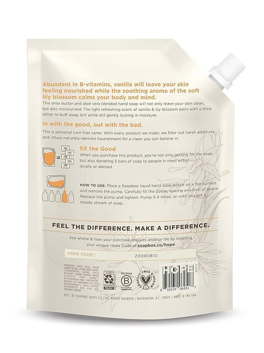 Soapbox Liquid Hand Soap Refill, Vanilla Bean, Gentle & Moisturizing Hand Wash for Kitchen and Bathroom, Vegan & Cruelty Free, 64oz Half Gallon Refill (Pack of 1) - ModernBath