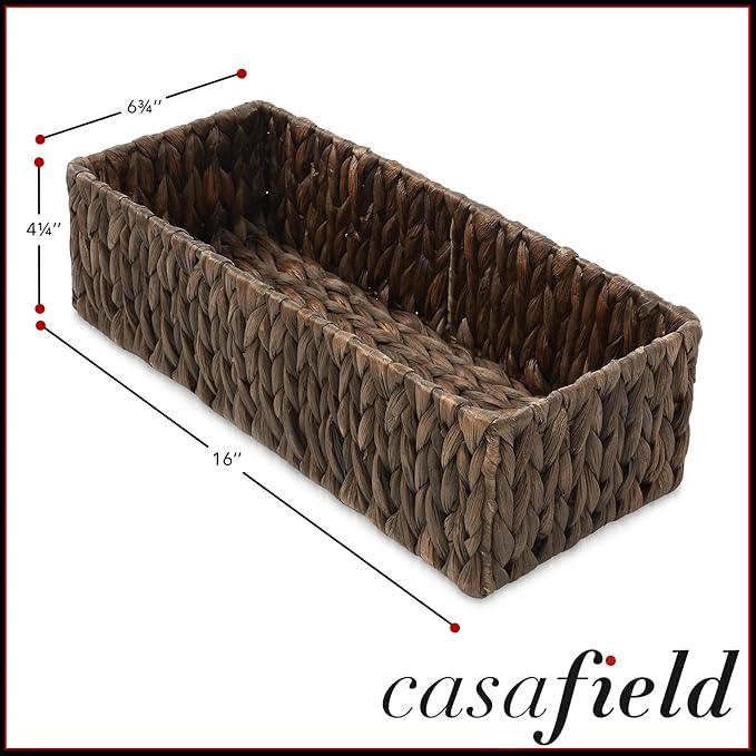 Casafield Set of 2 Bathroom Storage Baskets, Espresso - Water Hyacinth, 16" W x 6.75" D x 4.25" H, Woven Toilet Tank Topper Bins for Organizing Tissues, Toilet Paper, Toiletries, Shelves - ModernBath