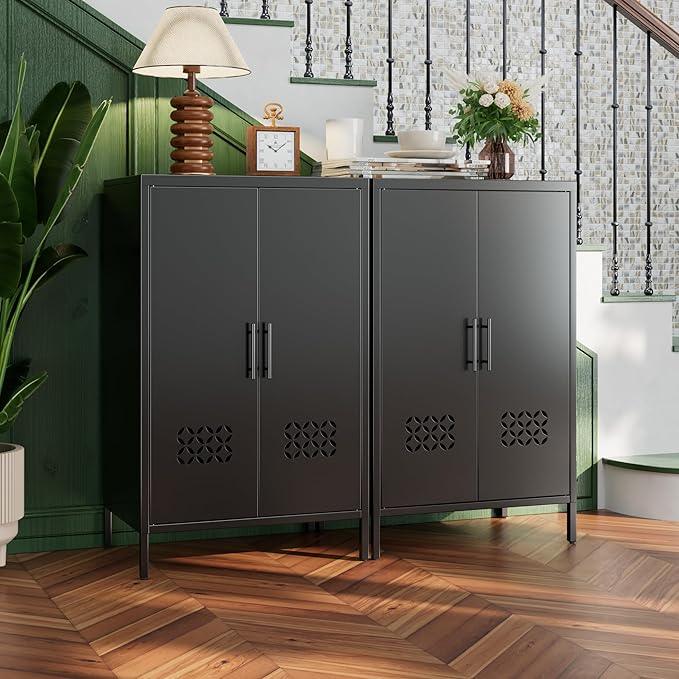 42" H Metal Pantry Cabinet, Kitchen Pantry Storage Cabinets with 2 Shelves, for Home Office Bathroom, Required Assembly, Black - ModernBath