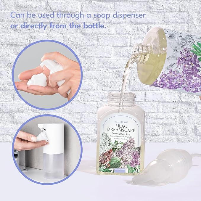 ROMIIE ZOI Lilac Foaming Hand Soap Refill Gift Set – 3 Pack (33.8 Fl Oz Each) with Refillable Dispenser, Soft Floral Scent, Moisturizing, Biodegradable & Chemical-Free Formula for Bathroom, Kitchen - ModernBath