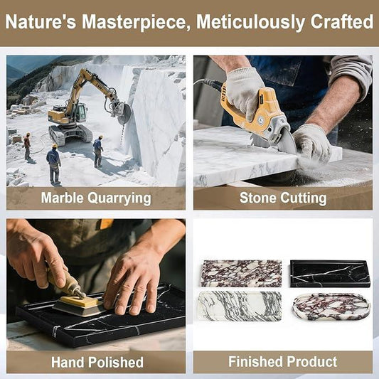 Natural Marble Vanity Tray - Moujings Genuine Marble Perfume Tray for Bathroom Decor, Stone Bathroom Vanity Organizer Tray for Kitchen Counter, Candles, Jewelry, Coffee, Makeup, Key - ModernBath