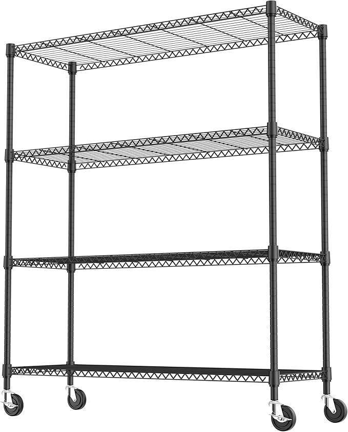 4 Tiers Storage Shelves Load 1400LBS, Metal Shelving Wire Metal Shelving Unit Shelves for Storage Adjustable Garage Shelving for Pantry Kitchen Garage Black 17.7" D x 47.3" W x 62.7" H - ModernBath
