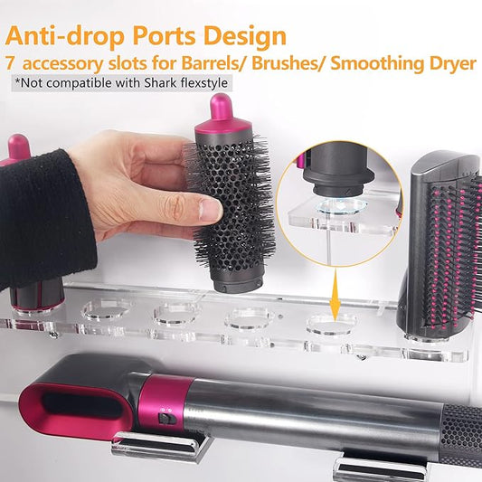 Affogato Wall Mount Holder Compatible with Dyson Airwrap Styler Accessories Acrylic Storage Holder Compatible with Dyson Airwrap Attachments Organizer Rack for Wand Barrels Brushes, Transparent Clear