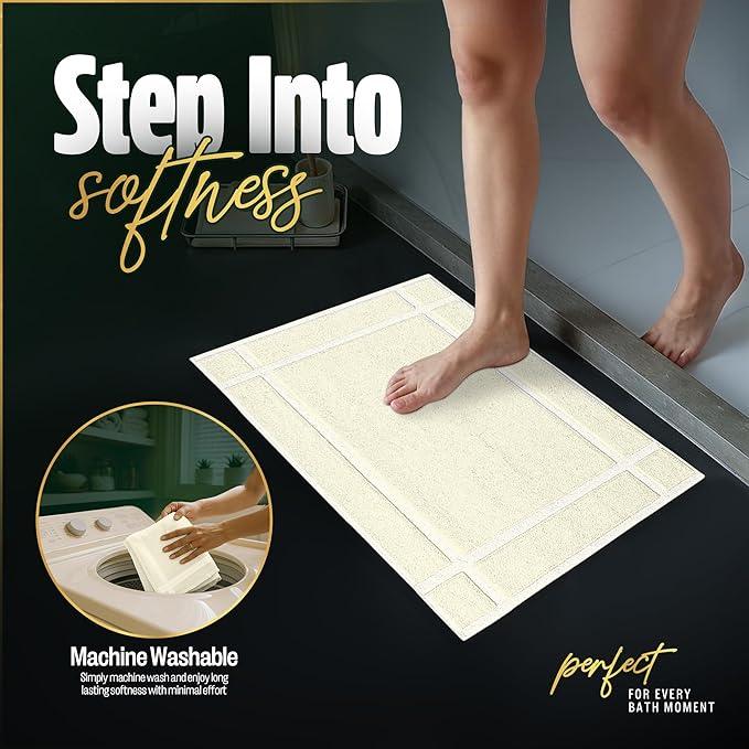 Pearl Linens Pack of 6 100% Cotton Bath Mat 20x30 inches, Soft & Absorbent Quick Dry Bathroom Mat Set, Not Bathroom Rugs, After Shower Mat, Bath Tub Mat, 687 GSM, Machine Washable, Ivory - ModernBath
