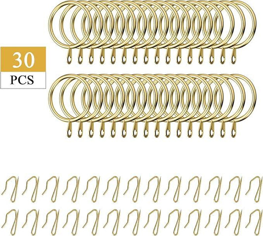 Hotop 30 Pcs Metal Drapery Curtain Rings 0.98/1.26/1.65 inch Interior Diameter and 30 Pcs Hanging Curtain Drapery Pin Hooks for Window Door Shower(Gold,42 mm) - ModernBath