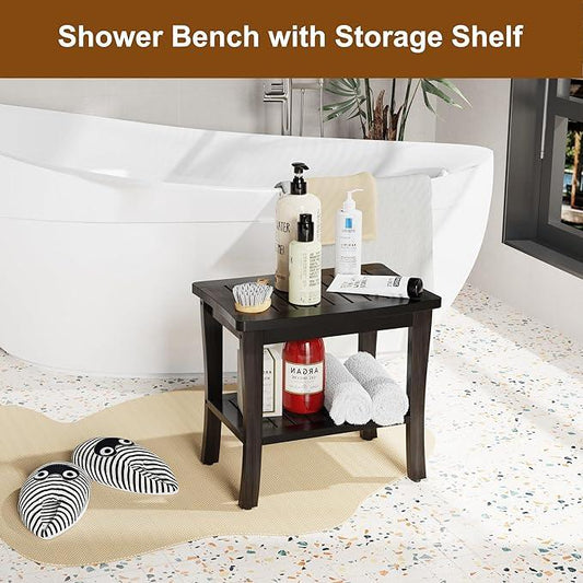 Bamboo Black Shower Bench Stool Shower Chair Seat Adult Women Her Sister Aunt Wife Hustband Lady Auntie Titi Bestie Soul Happy Christmas Xmas Birthday Gifts Cool Unique Aesthetic 30 40 60 70 Year Old - ModernBath