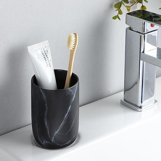 Black Marble Toothbrush Holder - Ceramic Toothbrush Holders for Bathrooms Toothbrush Toothpaste Holders Set, Black Bathroom Tumbler Cups Reusable Toothbrush Mouthwash Cup, Bathroom Counter Organizer. - ModernBath