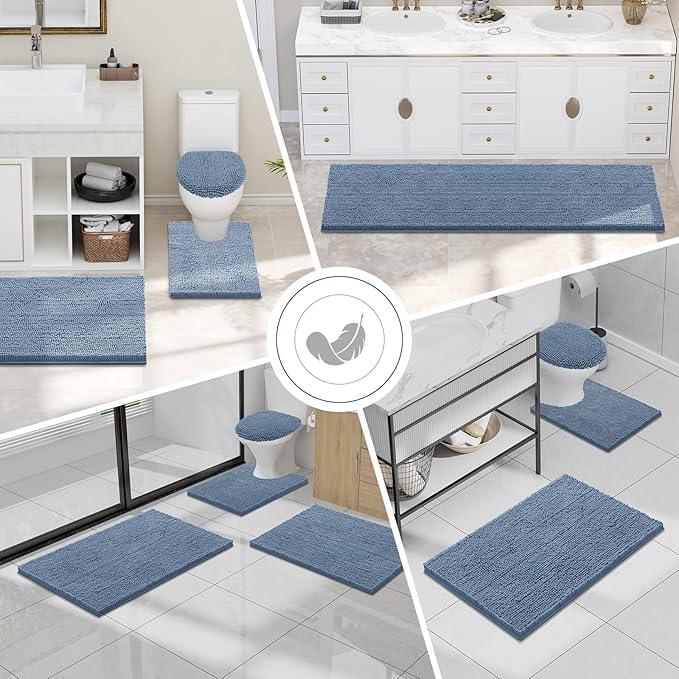 Smiry Luxury Chenille Bathroom Rugs 34x21, Extra Soft and Absorbent Shaggy Bath Mat, Machine Washable, Non-Slip Plush Carpet Runner for Tub, Shower, and Floor, Home Decor Accessories, Grayish Blue - ModernBath