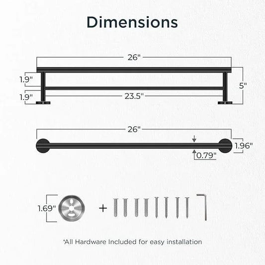 FORIOUS Black Double Towel Bar, 24 Inch Double Towel Racks for Bathroom, Heavy Duty SUS304 Stainless Steel Towel Holder Rail Wall Mount, Includes Wall Mounting Hardware, Matte Black - ModernBath