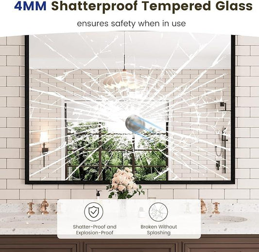 WEER 48X36 Inch Black Bathroom Mirror, Rectangular Framed Mirror for Bathroom, Matte Black Wall Mounted Large Vanity Mirror, Farmhouse Mirror, Tempered Glass, Anti-Rust, Horizontal or Vertical - ModernBath