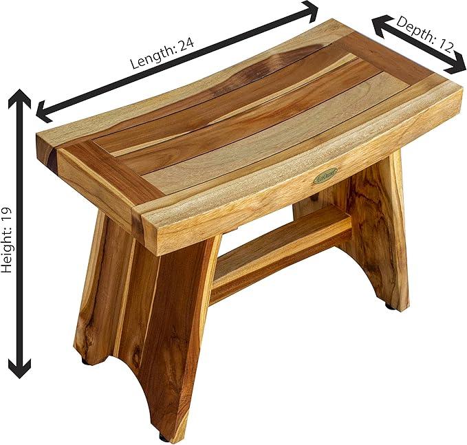 EcoDecors 24 Inch Serenity Teak Shower Bench – Waterproof Bathroom Seat | Spa-Style Teak Wood Stool for Adults & Seniors | Safe Non-Slip Feet | Elegant Finish | 250 Pound Capacity - ModernBath