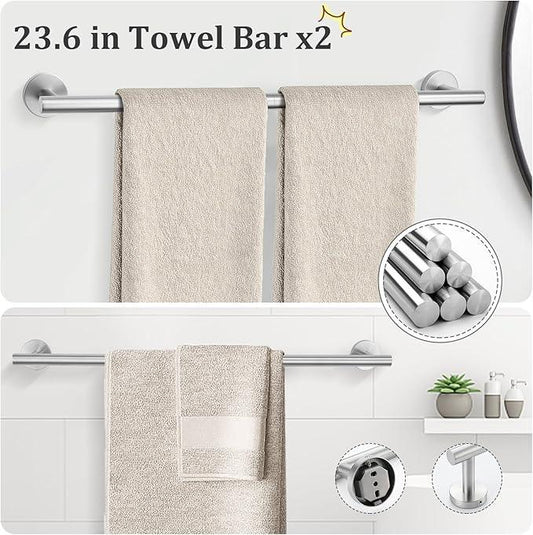 TURS Brushed Nickel 10 Pieces Bathroom Hardware Set, SUS304 Stainless Steel 24 Inch Bath Towel Bar Set, Round Bathroom Accessories Kit Wall Mounted - ModernBath