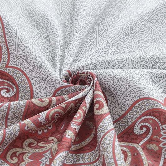 BESTRIPES 90 Inch Paisley Shower Curtain, Extra Long Water Repellent Fabric with Terracotta & Gray Bohemian Print, 12 Metal Grommets & Weighted Hem, 72x90 Inches