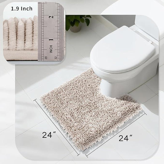 Yimobra Toilet Rugs U Shaped Washable, Extra Thick Soft Absorbent Chenille Contour Bathroom Rugs for Toilet 24x24 Inch, Quick Dry Non Slip Toilet Mat for Bath Floor, Khaki - ModernBath