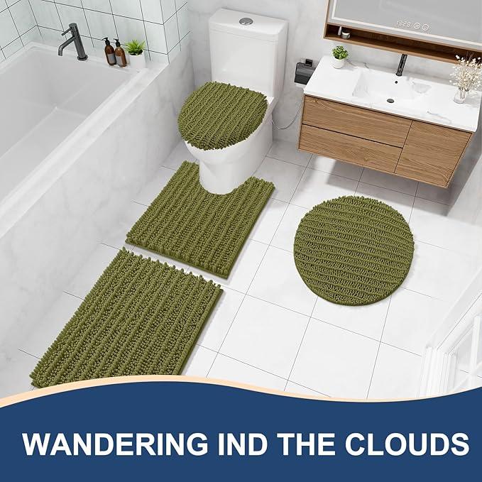 Arotive Luxury Chenille Bathroom Rug Mat, Extra Soft Thick Absorbent Shaggy Bath Rugs, Non-Slip Machine Wash Dry, Plush Bath Mats for Bathroom, Shower and Tub, 24x16, Willow Green - ModernBath