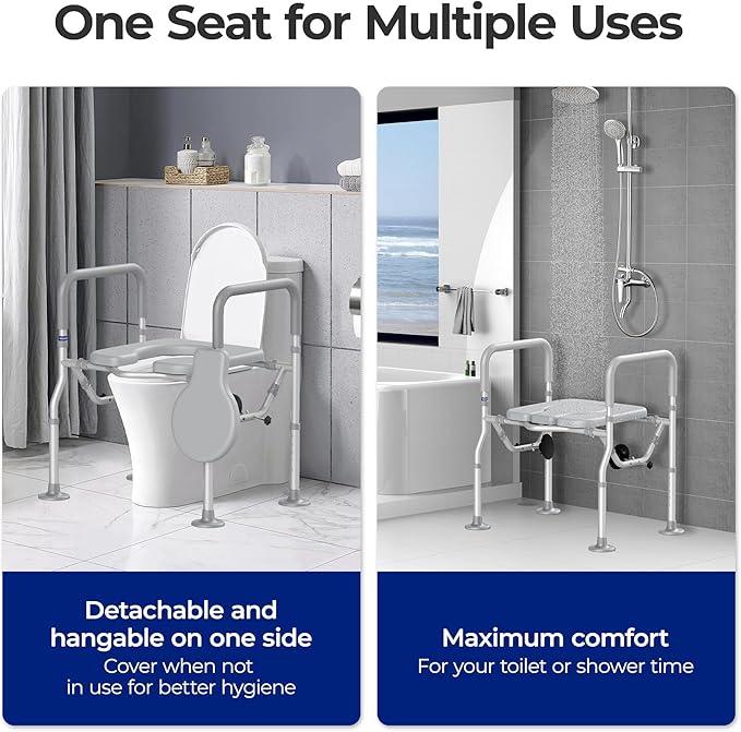 T1 Toilet Seat Riser for Seniors, Raised Toilet Seat with Handles with Adjustable Height Width, 400lb Elevated Commode Chair with Side Clamps, Handicap Toilet Seat for Elderly - ModernBath
