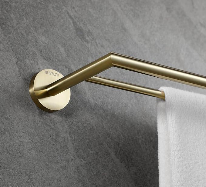 Double Towel Bar, Towel Racks for Bathroom, Double Rails Towel Holder 26 Inch, Brass Towel Shelf Wall Mounted, Double Towel Bar Brushed Gold, 077080-BG Leo Series - ModernBath