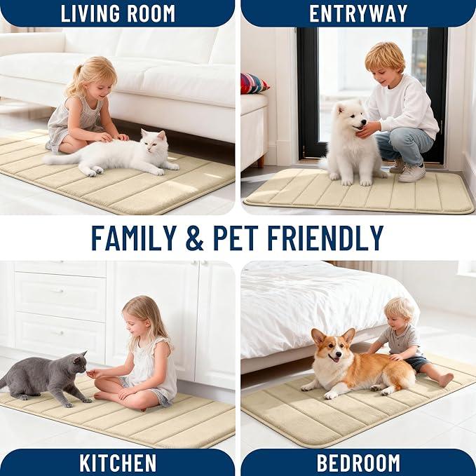 OLANLY Memory Foam Bath Mat 44x24, Super Soft Absorbent Bathroom Rugs, Quick Dry, Machine Washable Shower Floor Rugs, Bathmat Carpet, Bathroom Home Decor Accessories, Beige - ModernBath