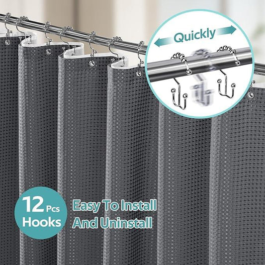Vipfree 3 in 1 Shower Curtain Set, Waffle Shower Curtain and Liner Set with 12 Double Sided Shower Curtain Hooks, 258GSM Luxury Weighted Cloth Shower Curtains for Bathroom,72 W x 72 H,Graphite Gray - ModernBath