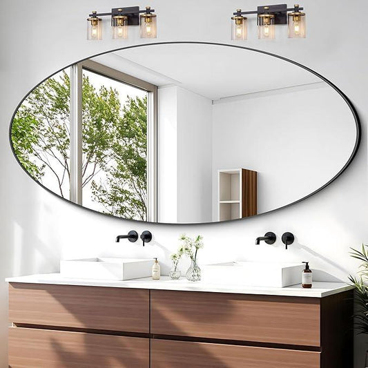 Bathroom Mirrors, 30" x60" Black Mirrors, Oval Vanity Mirrors, Metal Framed Wall Mounted Mirrors, Vertical/Horizontal Mirror for Bathroom Bedroom Entryway Living Room - ModernBath