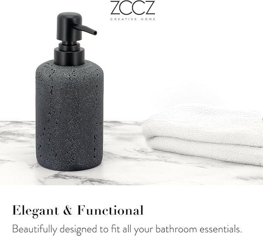 ZCCZ - Black Bathroom Accessories Set 4 Pcs - Toothbrush Holder, Soap Dispenser, Vanity Tray, Bathroom Tumbler - Countertop Vanity Organizer - Bathroom Accessory Set- Toothbrush Holder Set, Stone Sets - ModernBath