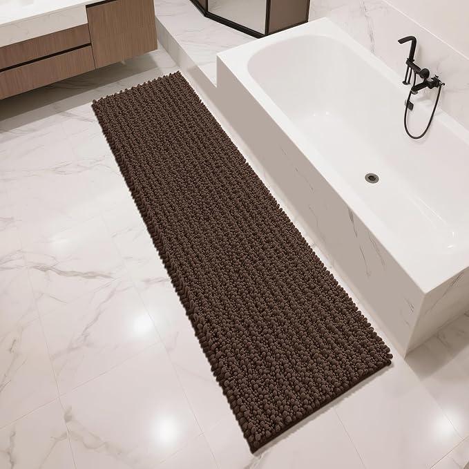 Yimobra Bathroom Runner Rug 70x24 Inch - Extra Long Non Slip Chenille Bath Mat, Soft & Absorbent, Machine Washable Shaggy Hallway Carpet for Vanity Tub Shower, Brown Home Decor Accessories - ModernBath