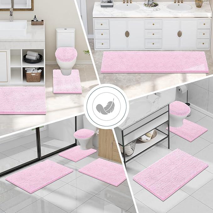 Smiry Luxury Chenille Bathroom Rugs 47x20, Extra Soft and Absorbent Shaggy Bath Mat, Machine Washable, Non-Slip Plush Carpet Runner for Tub, Shower, and Floor, Home Decor Accessories, Pink - ModernBath