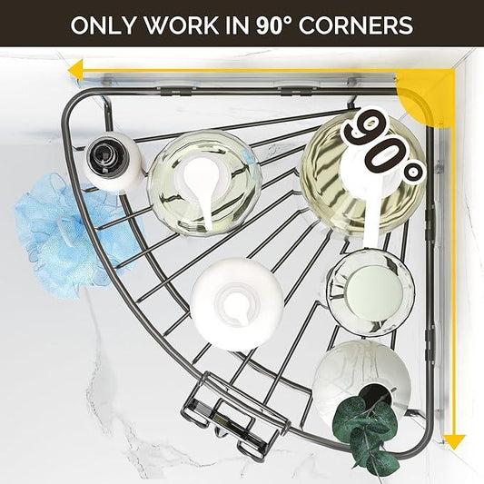 Orimade Corner Shower Caddy with 2 Hooks Wall Mounted Metal Bathroom Shelf Storage Organizer Adhesive No Drilling 2 Pack, Grey Only for 90-Degree Corner - ModernBath