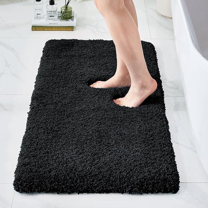 Ruggnovea Bathroom Rugs Non Slip Washable 70x24, Ultra Soft Thick Shaggy Absorbent Bath Mats, High Density Foam Latex Non Slip Backing Bath Rugs, Microfiber Bath Mats for Bathroom Floor&Sink,Black - ModernBath