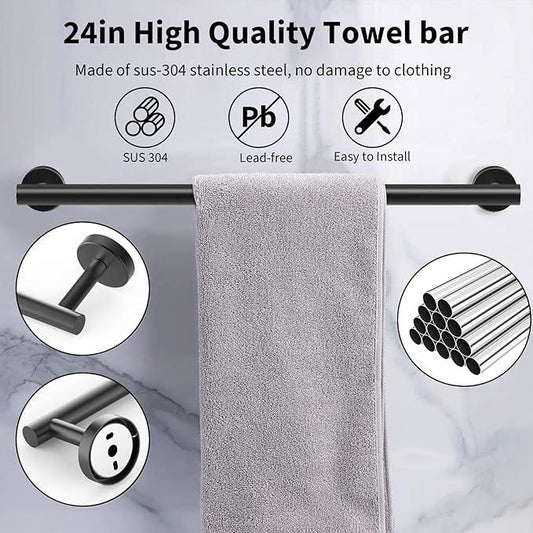 Newfun 10 Piecess Matte Black Bathroom Hardware Set - Includes 24inch Towel Bar, Robe Hook, Toilet Paper Holder, Bathroom Accessories Set Stainless Steel Wall Mounted (Matte Black) - ModernBath