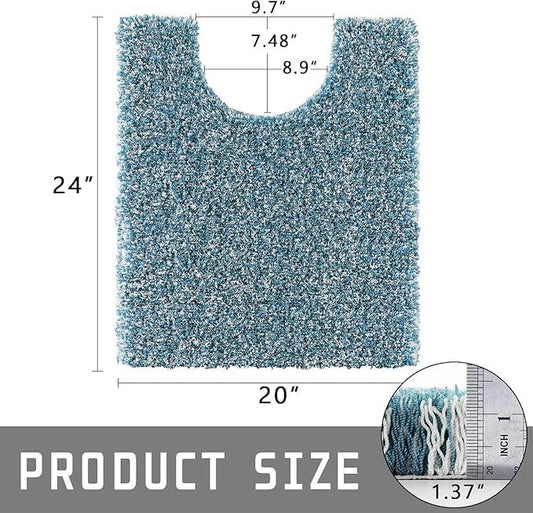 Yimobra Toilet Rugs U Shaped Washable 24x20, Ultra Soft and Water Absorbent Bath Mats, Non Slip Fluffy Shaggy Luxury Microfiber Contour Bath Rugs for Toilet, Dry Quick, Denim Blue and White - ModernBath