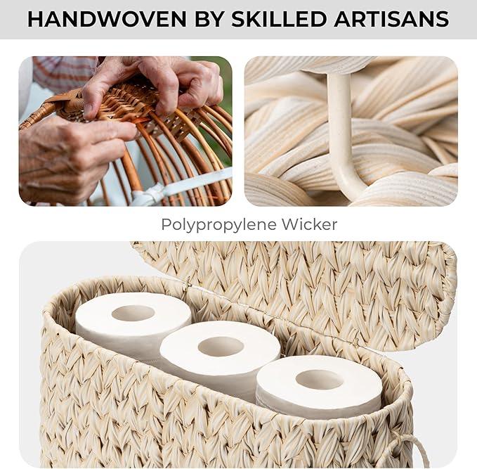 GRANNY SAYS Toilet Paper Storage Basket with Lid, Freestanding Toilet Paper Holder, Bathroom Organizers and Storage, Wicker Basket for Bathroom Storage, Butter Milk - ModernBath